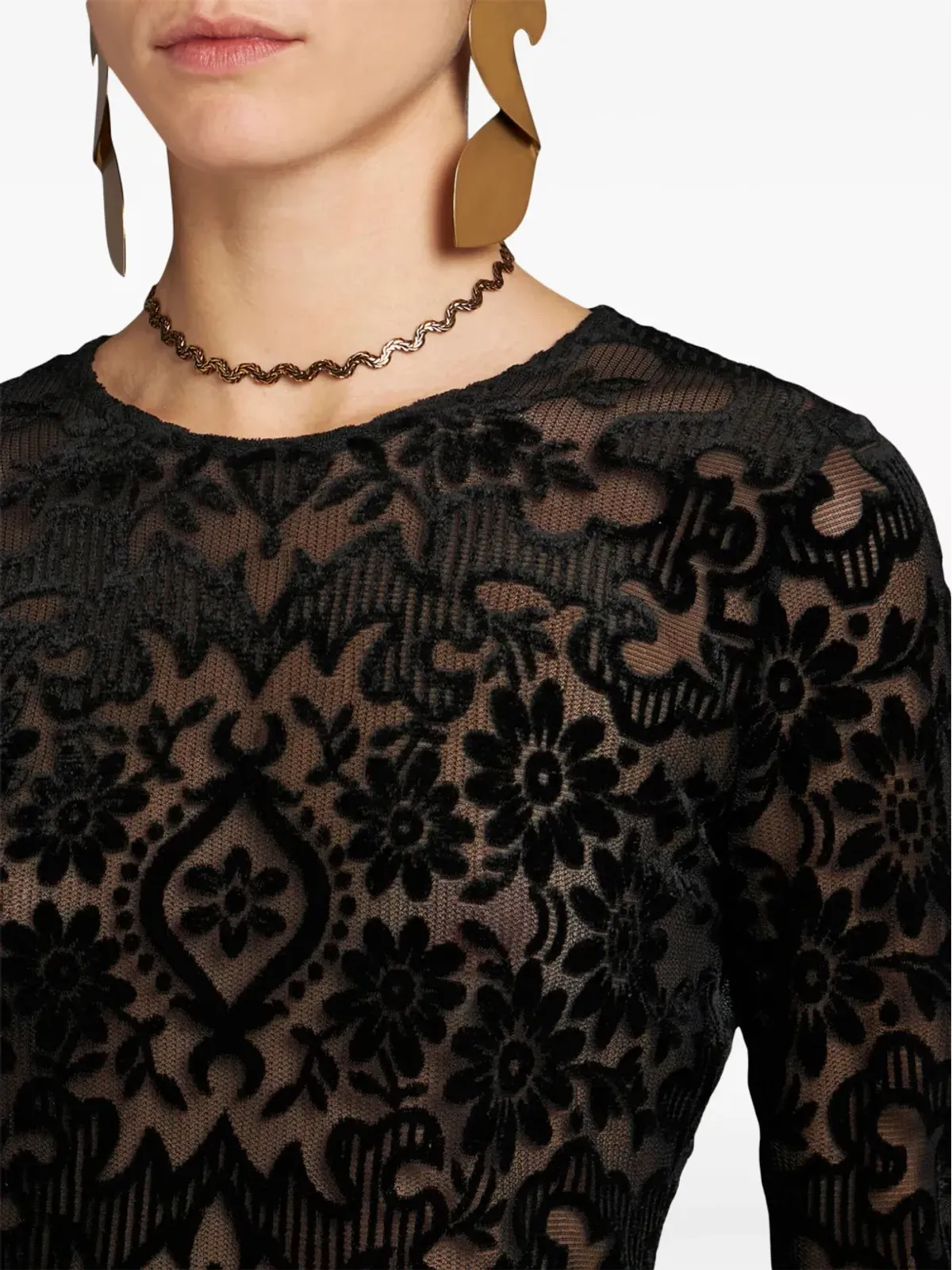 ETRO チュールとジャカードベルベットトップス - ブラック - 画像5