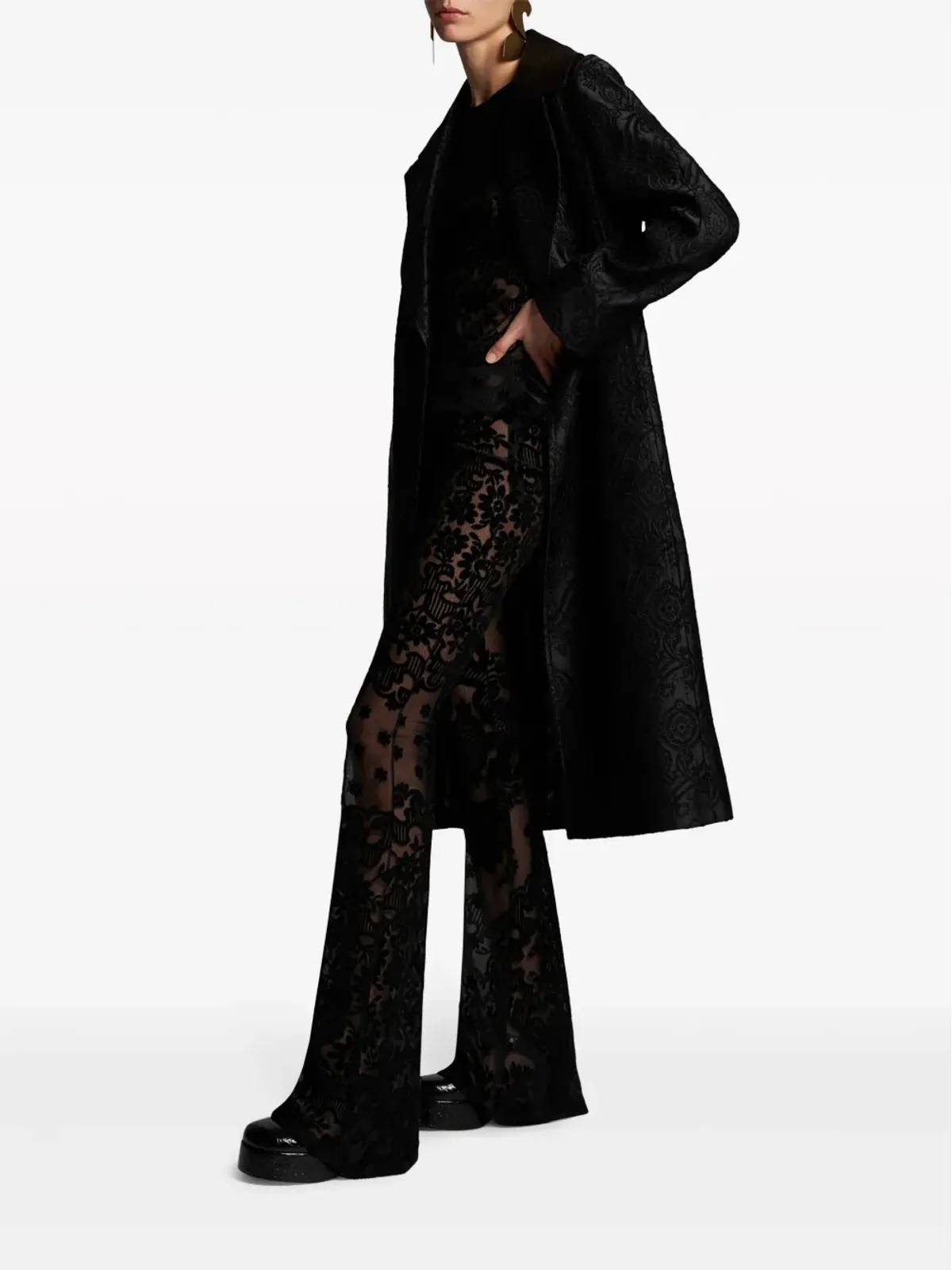 ETRO チュールとジャカードベルベットトップス - ブラック - 画像2