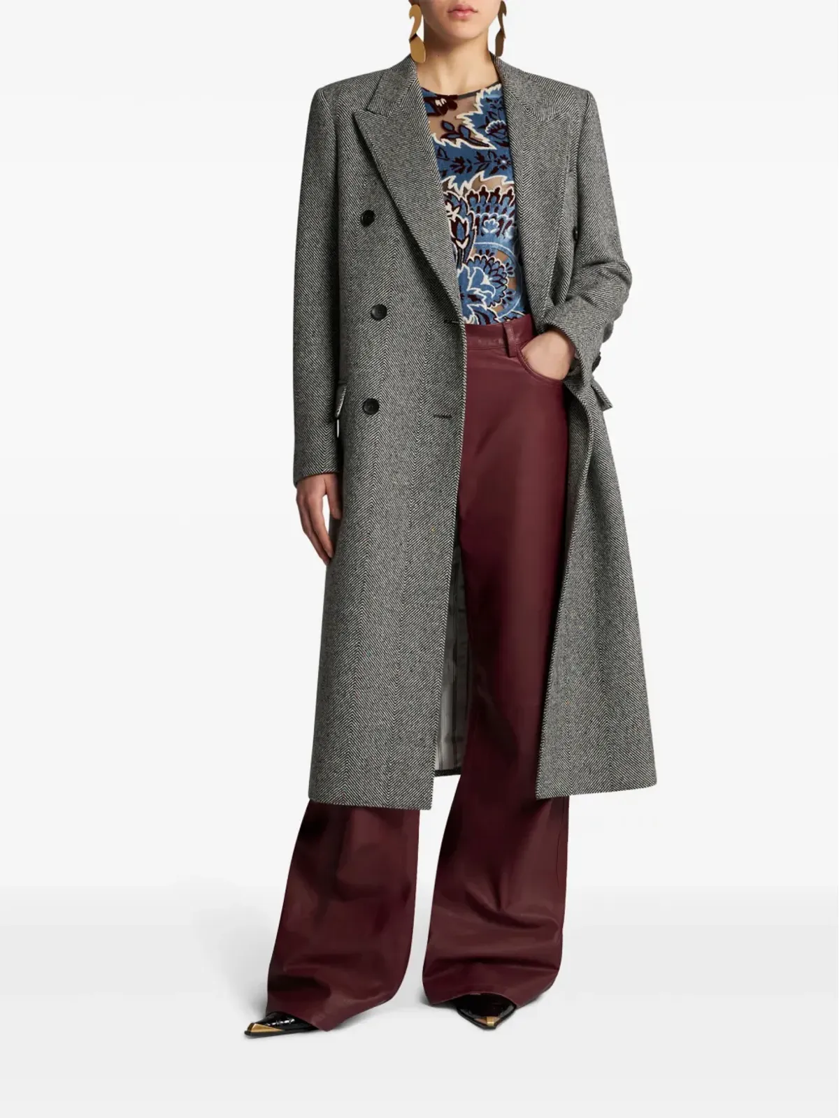 ETRO ワイドレッグ レザー パンツ レッド - 画像2