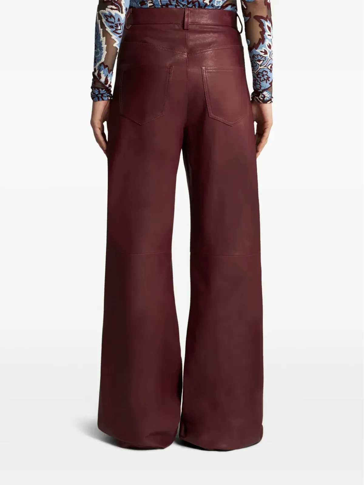 ETRO ワイドレッグ レザー パンツ レッド - 画像4