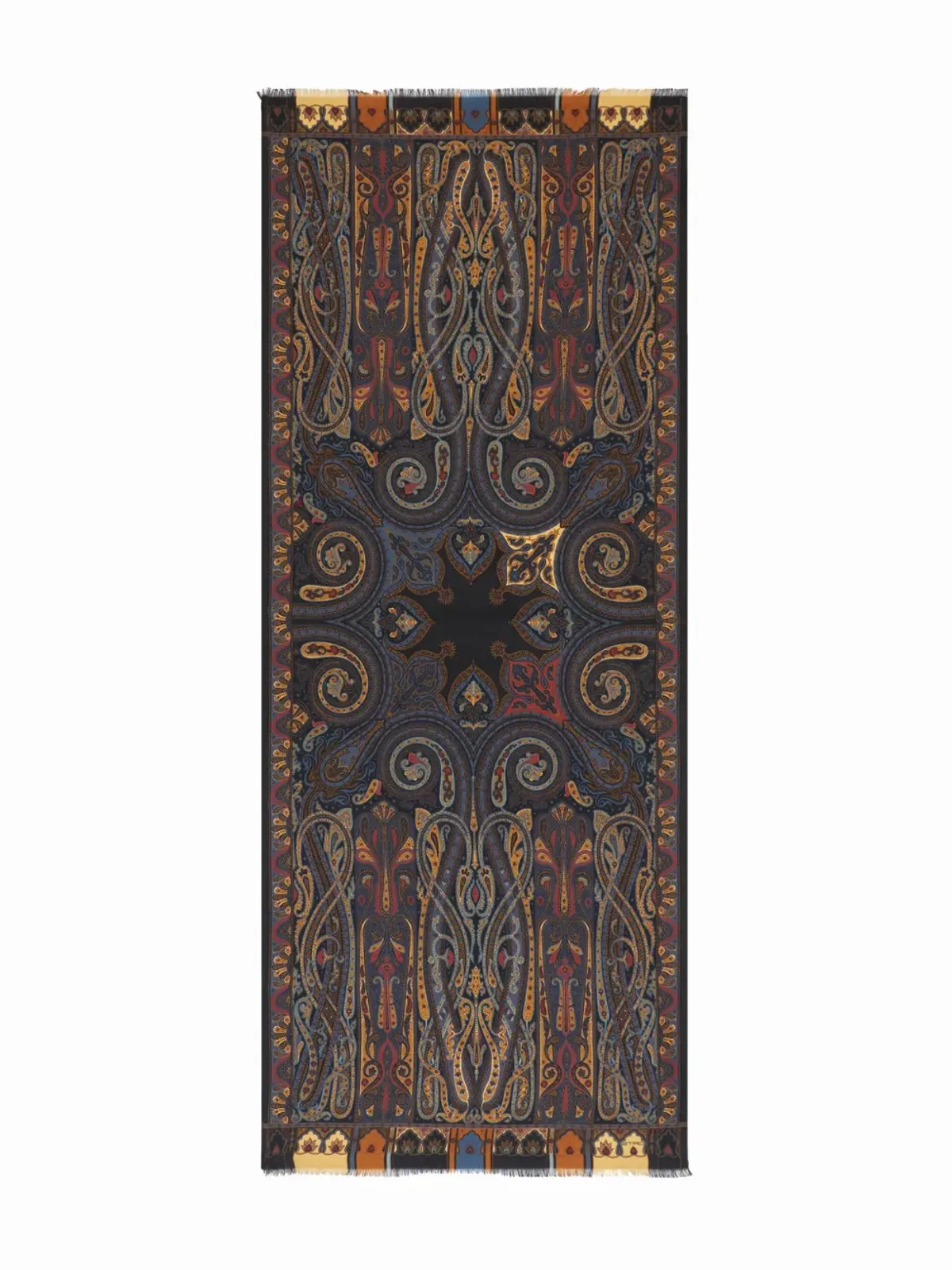 ETRO ペイズリープリント フリンジ付きスカーフ - ブラック - 画像3