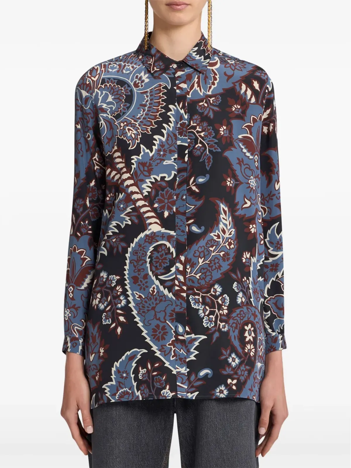 ETRO プリント柄 シルクシャツ ブラック - 画像2