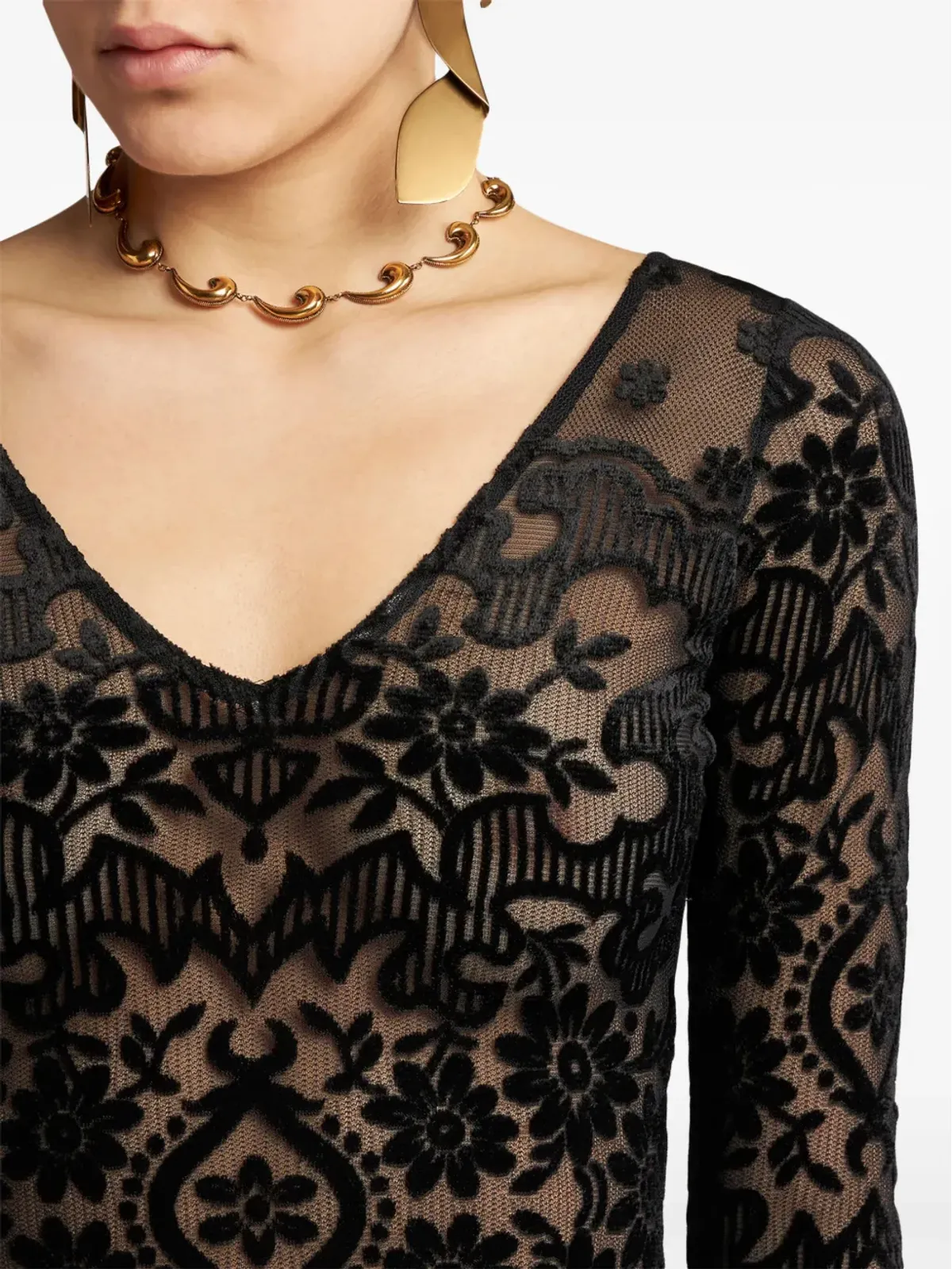 ETRO ペイズリーベルベットドレス - ブラック - 画像4