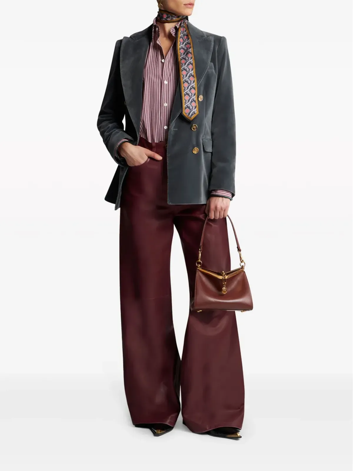 ETRO ベルベット ブレザー ロゴ刻印ボタン - 画像2