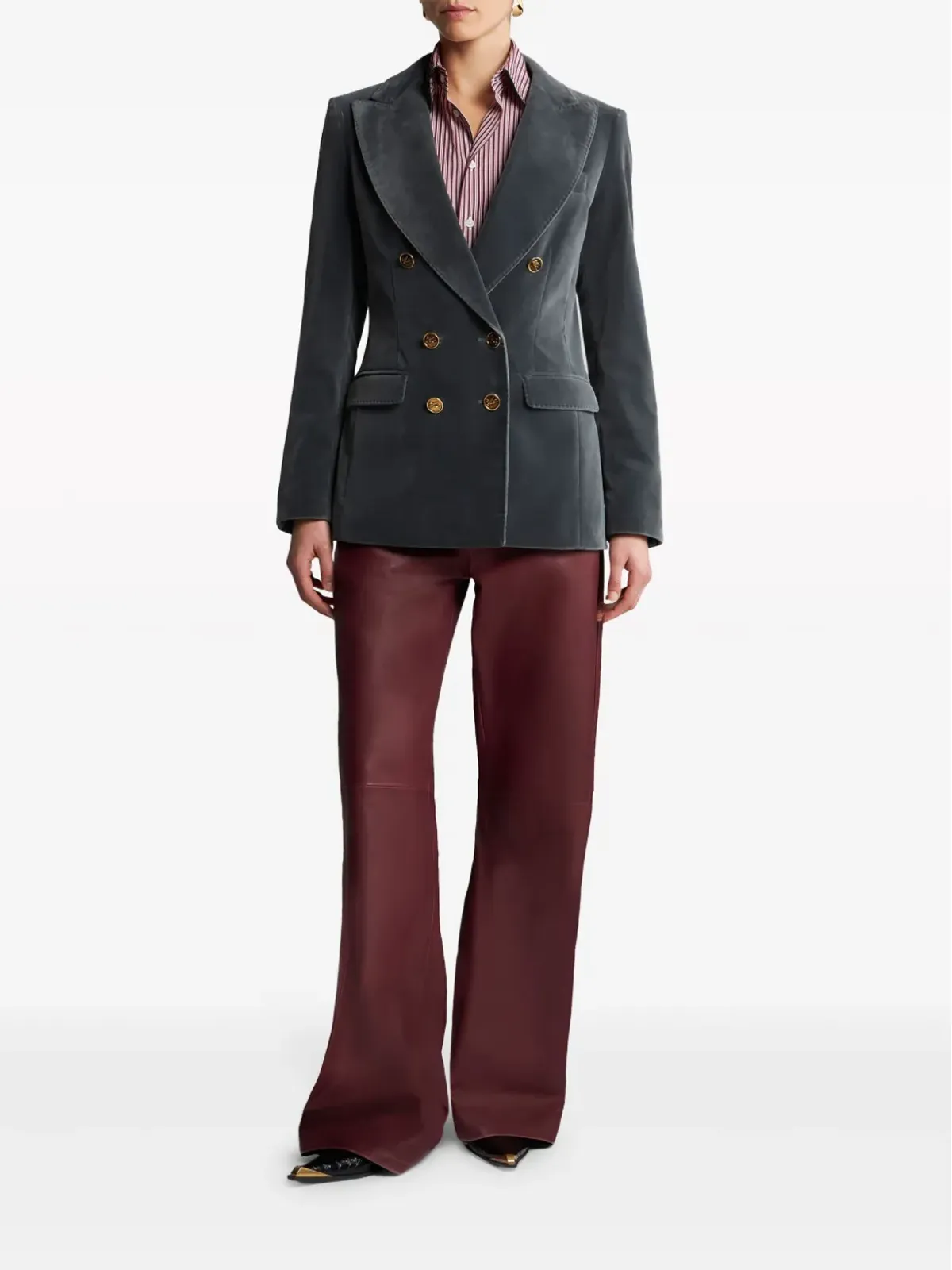 ETRO ベルベット ブレザー ロゴ刻印ボタン - 画像3