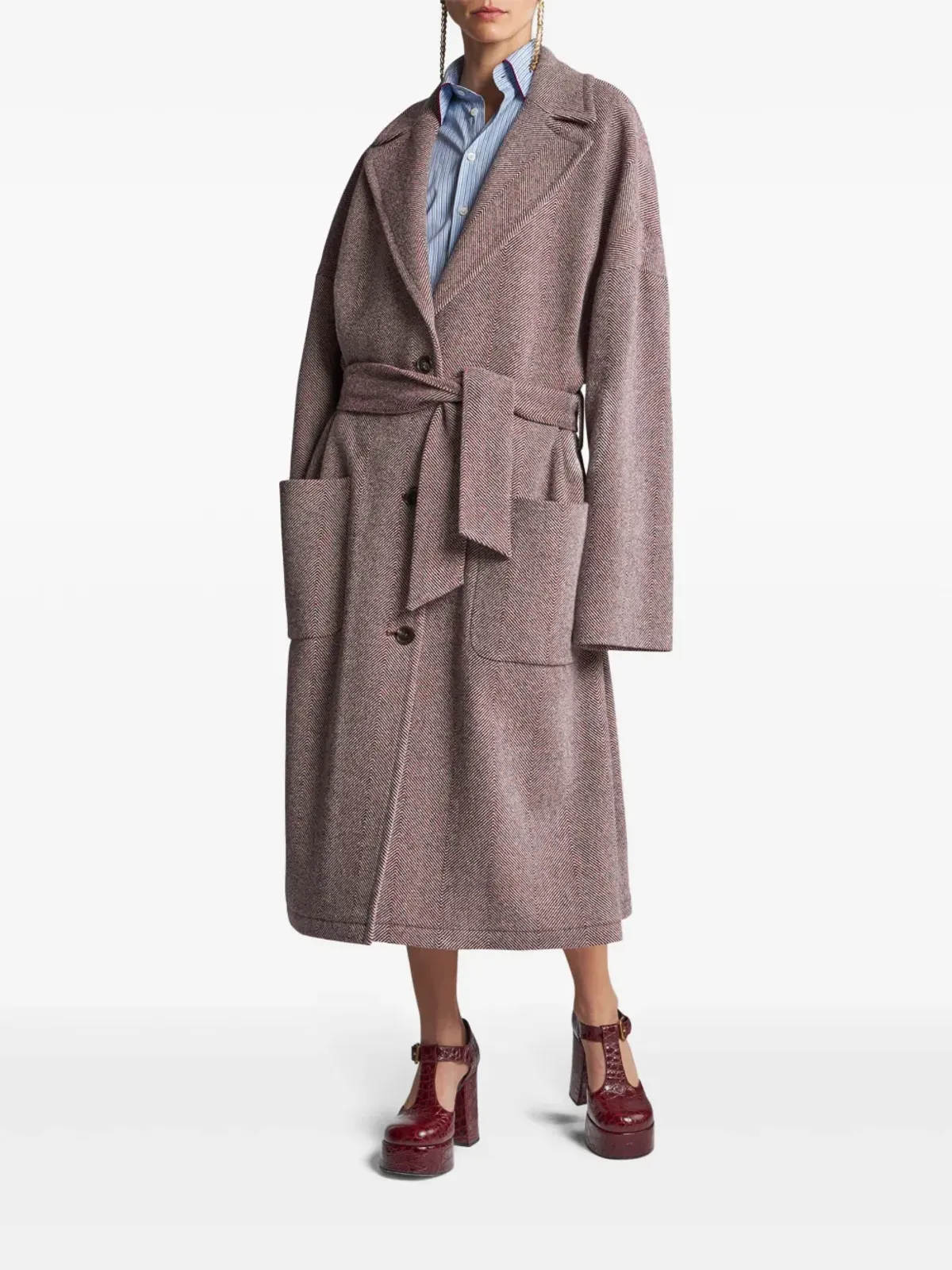 ETRO ベルテッドウールコート - レッド - 画像3