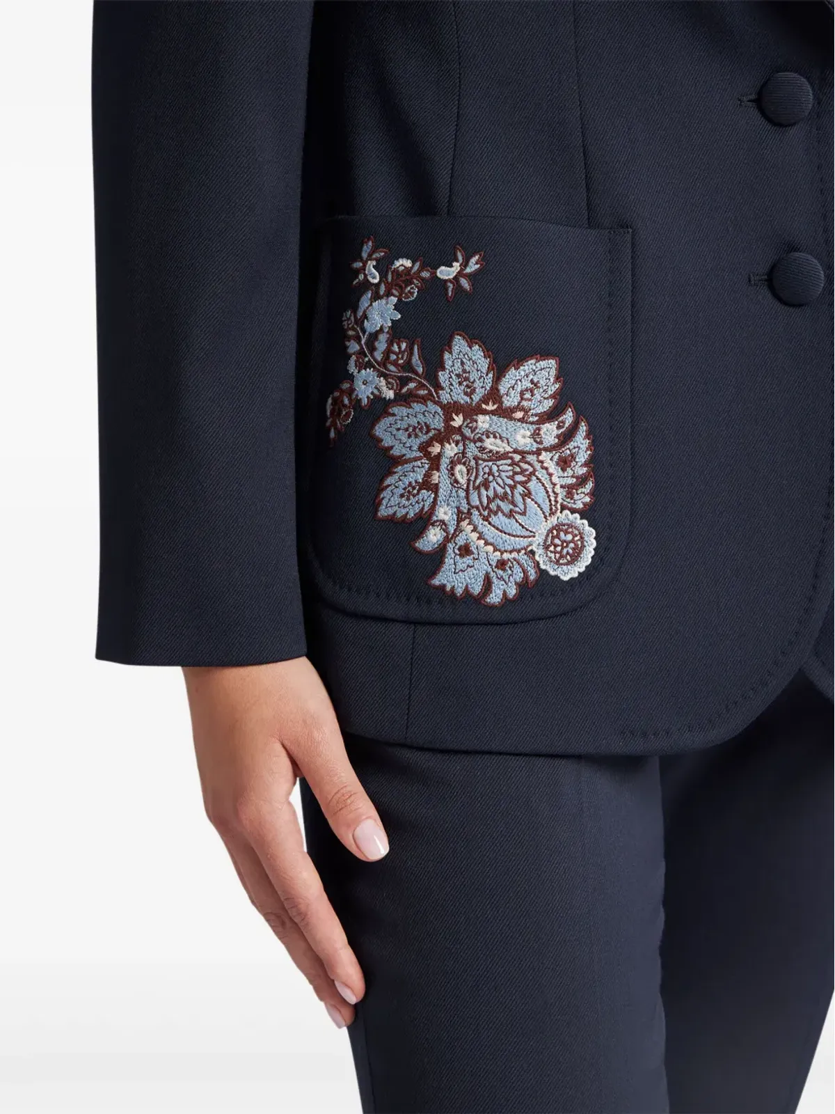 ETRO 花柄刺繍入りウールブレザー - ブルー - 画像4