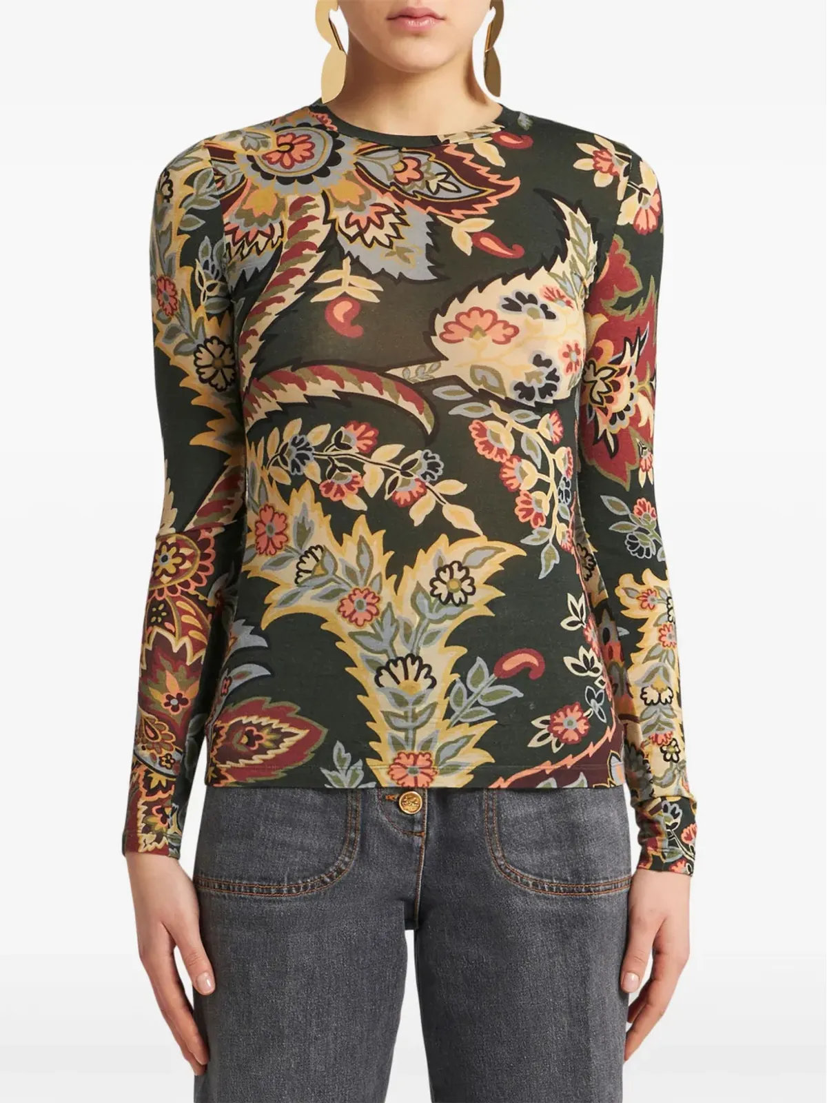ETRO ペイズリープリント ジャージートップ グリーン - 画像2