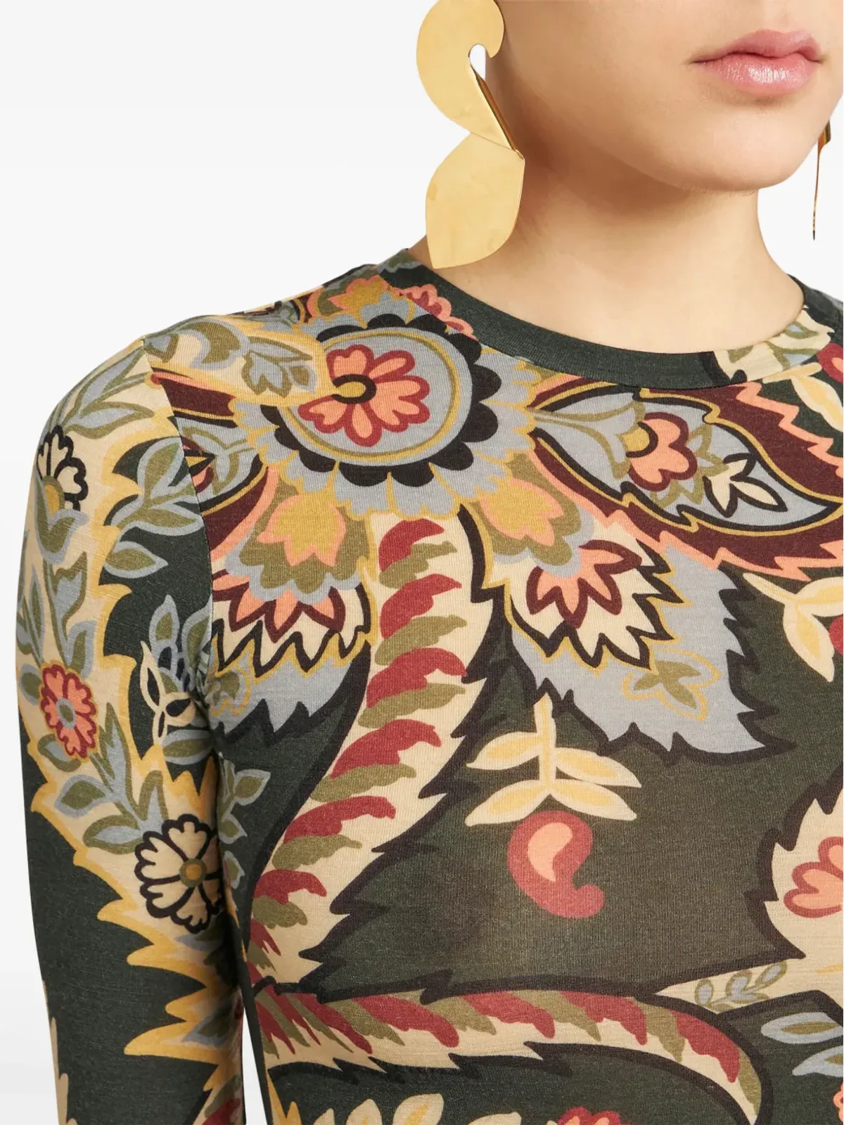 ETRO ペイズリープリント ジャージートップ グリーン - 画像4