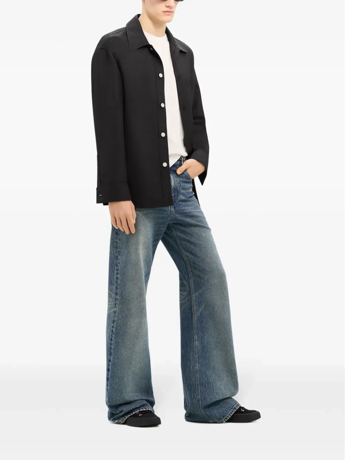 Courrèges ロゴ・アップリケ ツイル オーバーサイズ シャツ ブラック - 画像3
