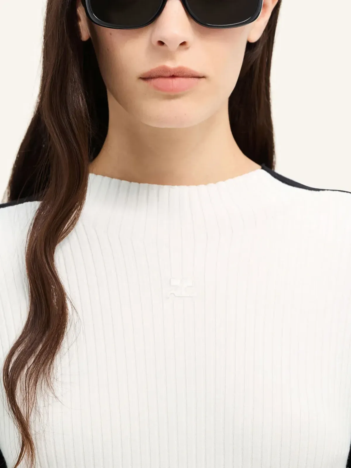 Courrèges コントラストフレーム リブニット ミニドレス ブラック - 画像5