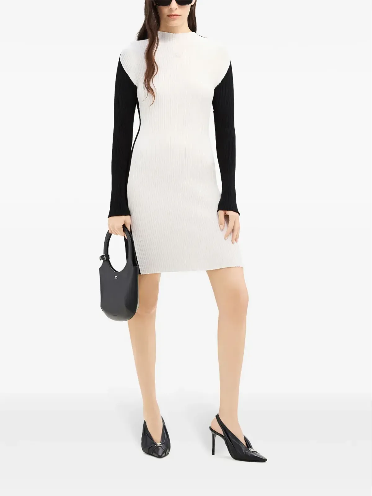 Courrèges コントラストフレーム リブニット ミニドレス ブラック - 画像2