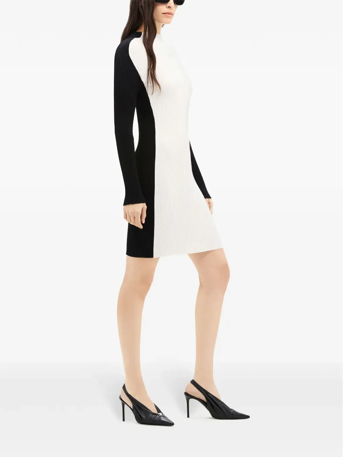 Courrèges コントラストフレーム リブニット ミニドレス ブラック - 画像3