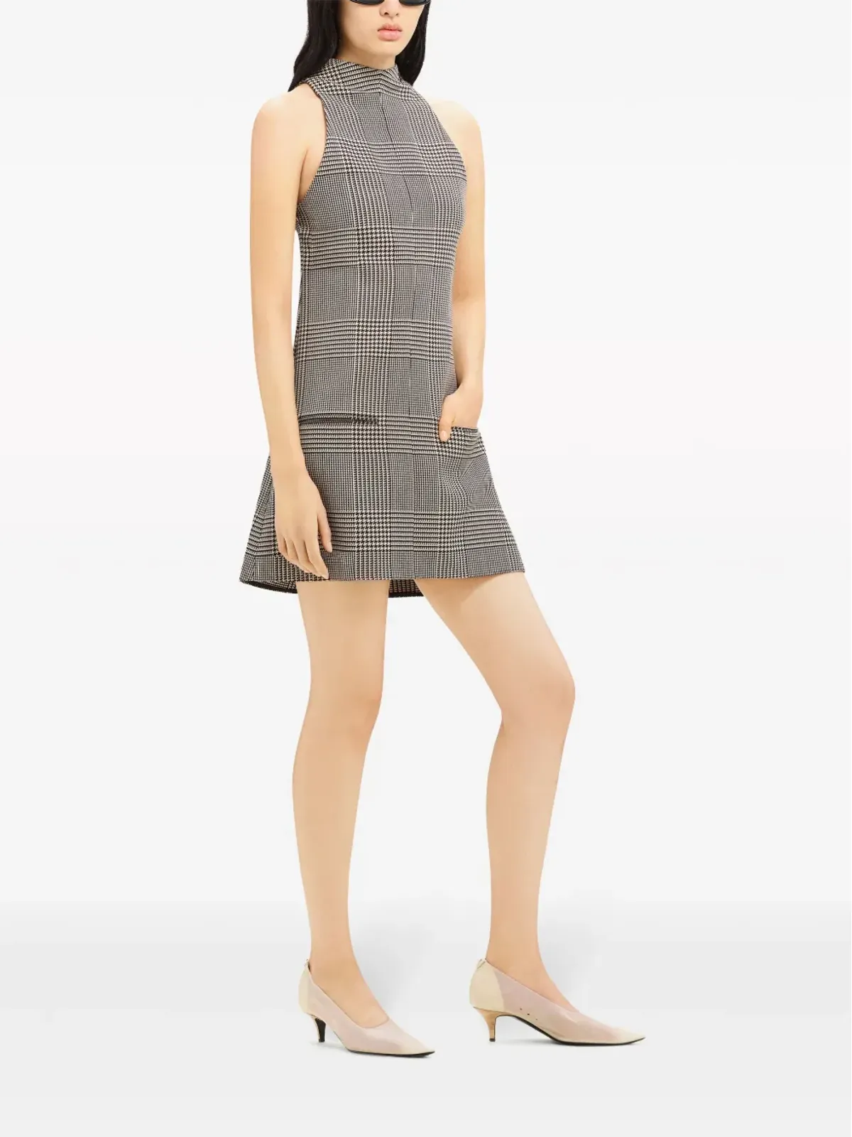 Courrèges プリンス・オブ・ウェールズ柄 ノースリーブ Aライン ドレス - ブラック - 画像3