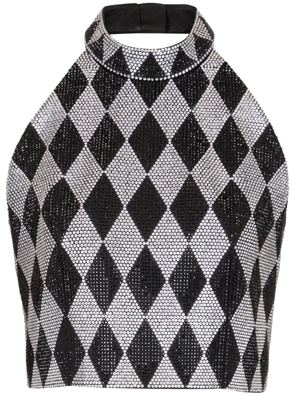 Balmain ダイヤモンド柄プリント ラインストーン ホルターネック クロップトップ - ブラック - 画像1