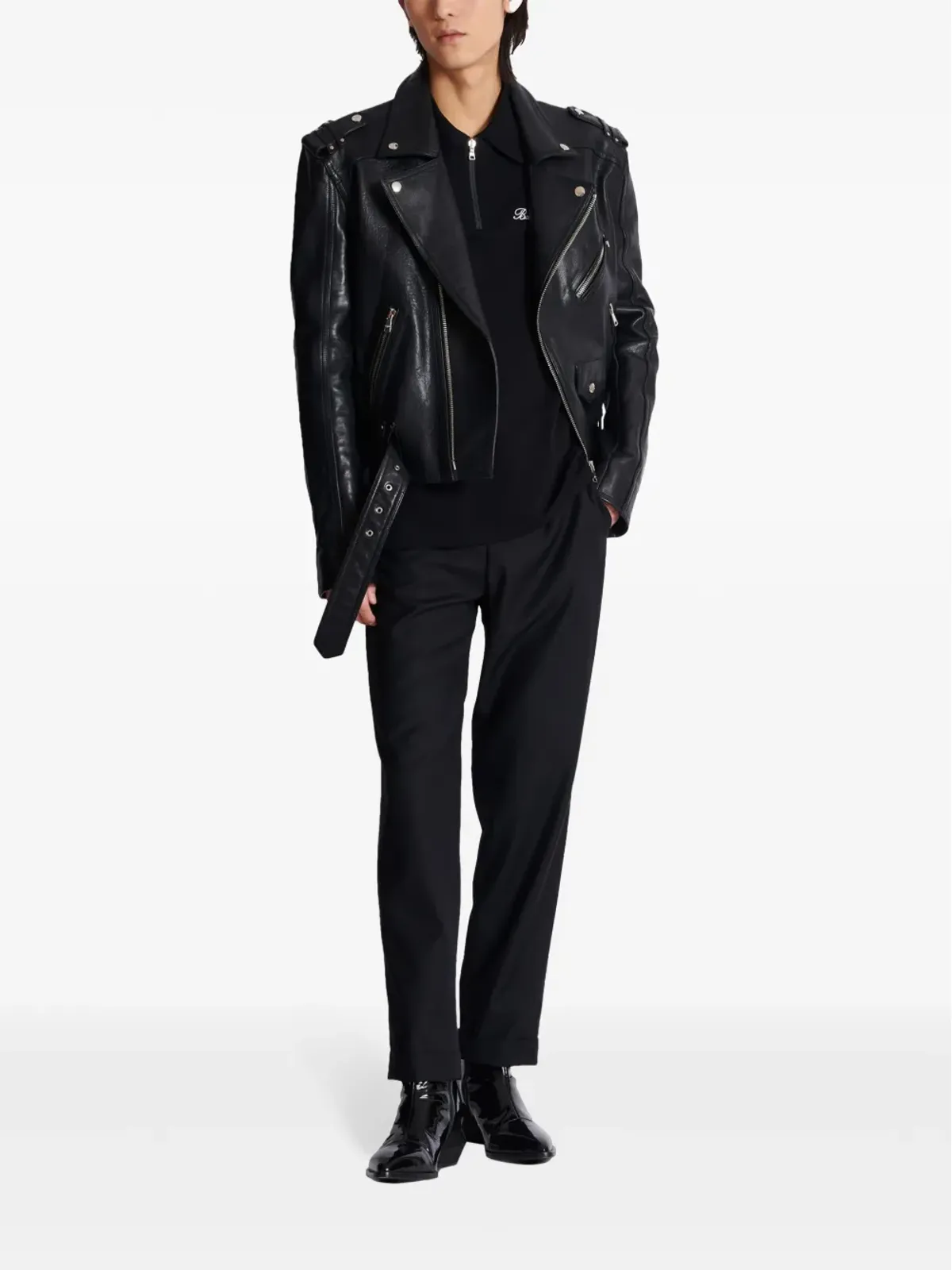 Balmain 刺繍ロゴ コットン ポロシャツ ブラック - 画像2