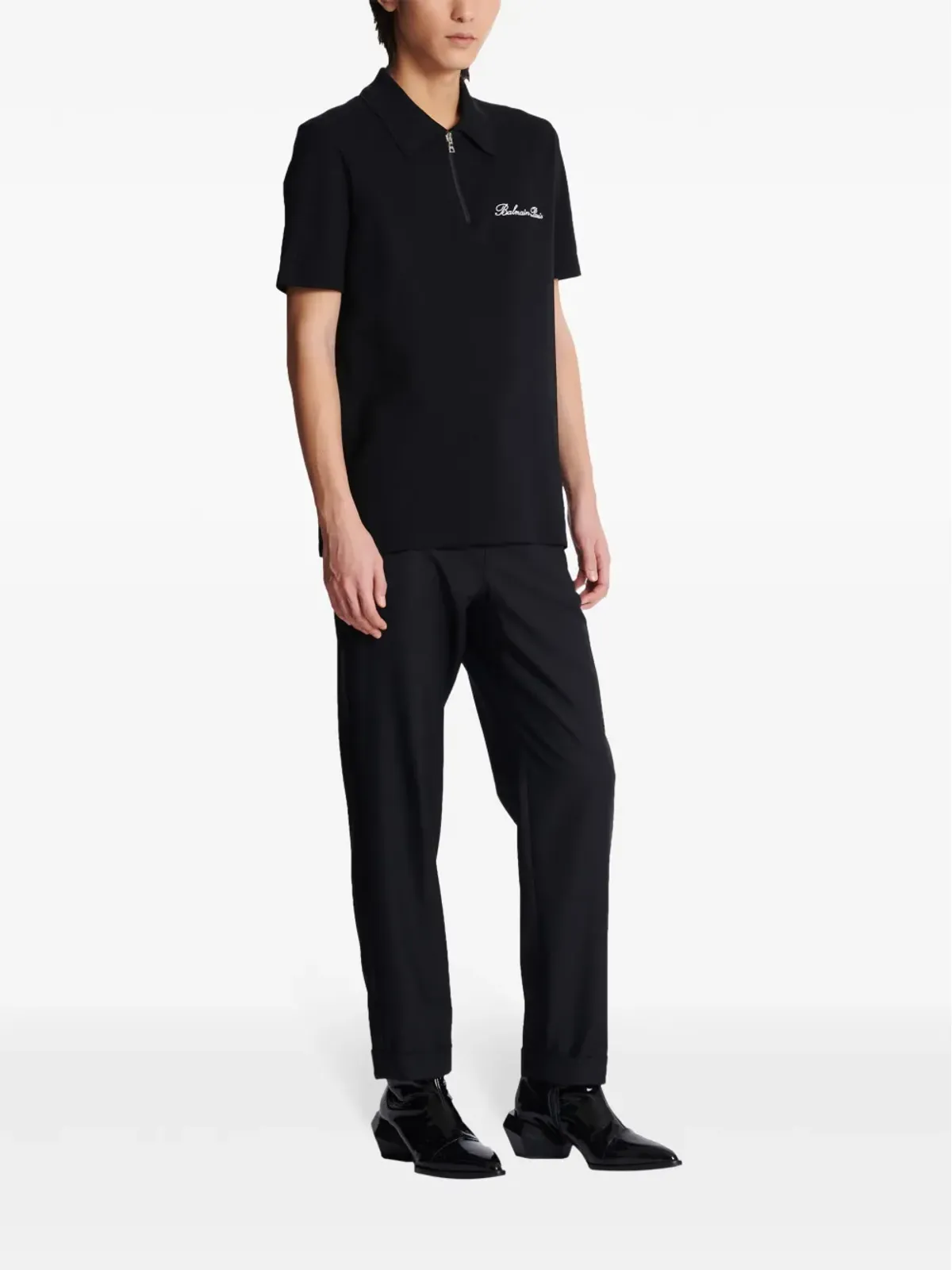 Balmain 刺繍ロゴ コットン ポロシャツ ブラック - 画像3