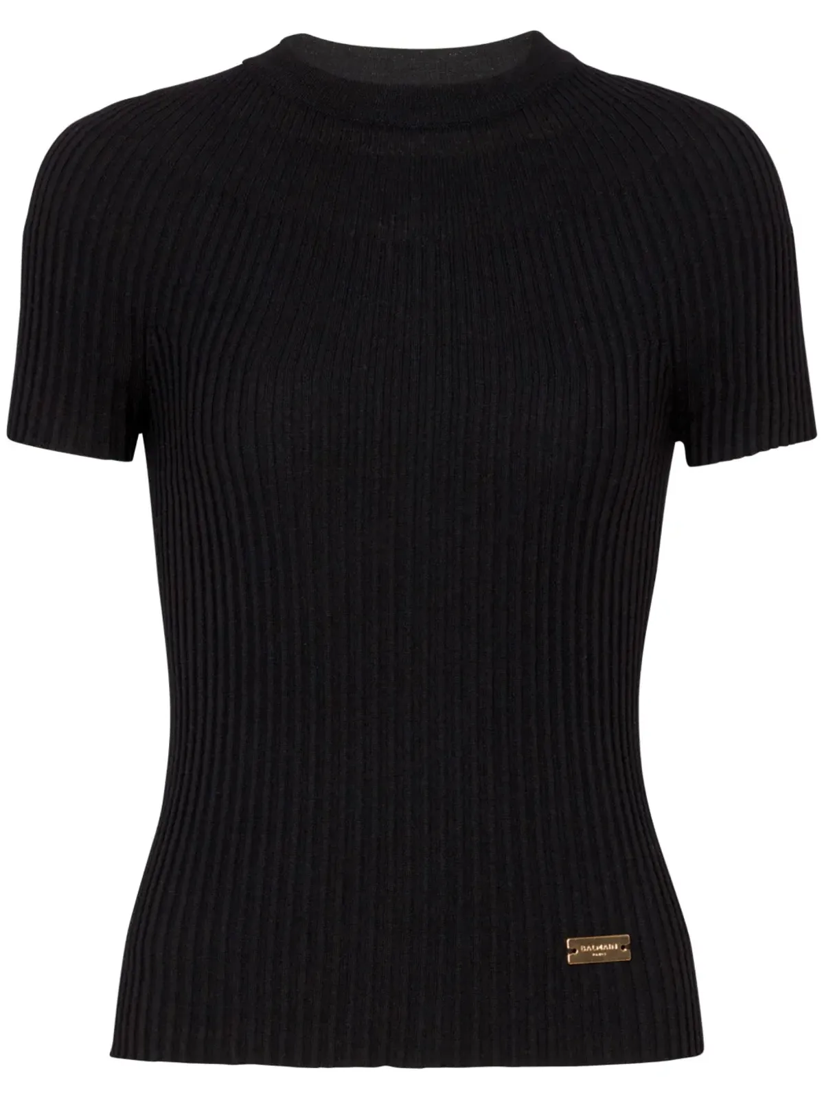Balmain ロゴプレート入りリブ編みトップ - ブラック - 画像1