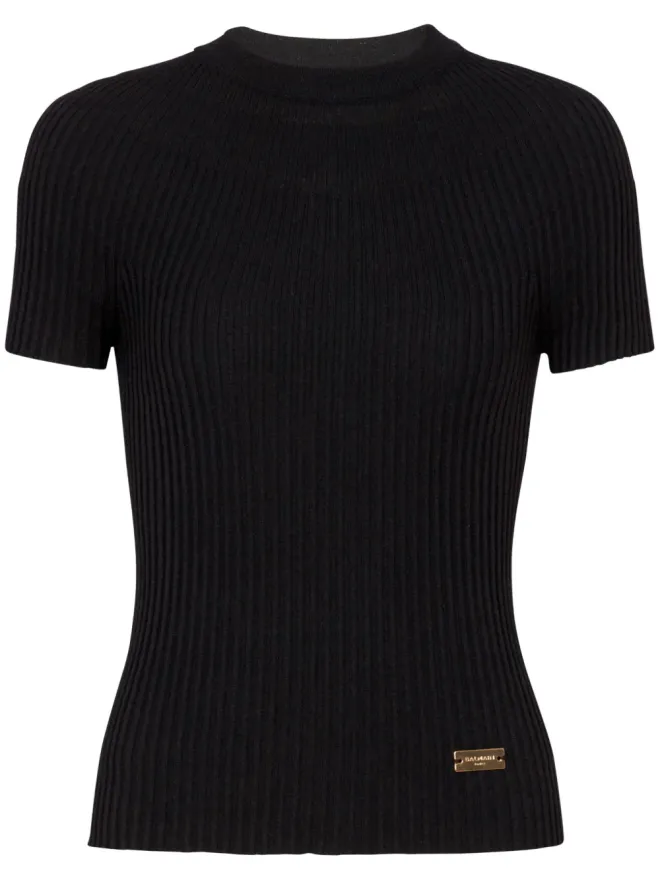 BALMAIN Balmain ロゴプレート入りリブ編みトップ - ブラックの商品画像