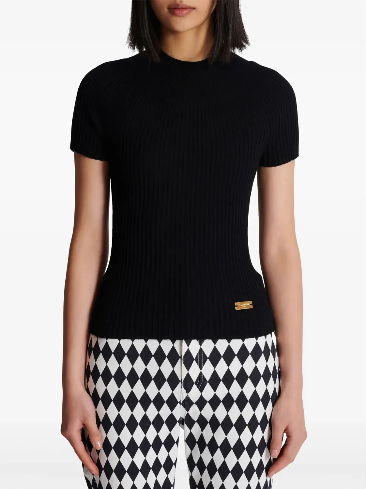 Balmain ロゴプレート入りリブ編みトップ - ブラック - 画像5