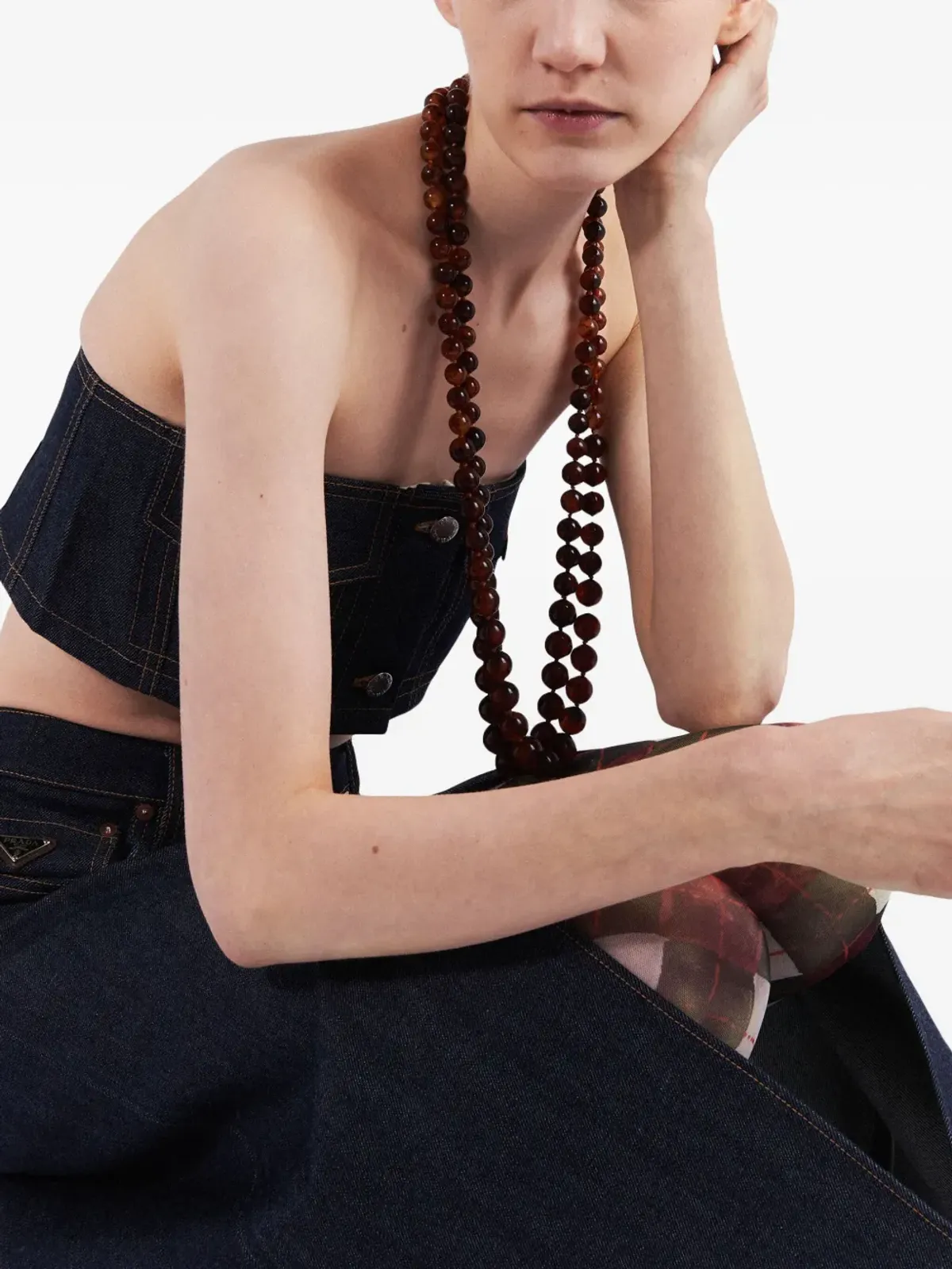 Prada デニムストラップレス・クロップトップ - 画像5