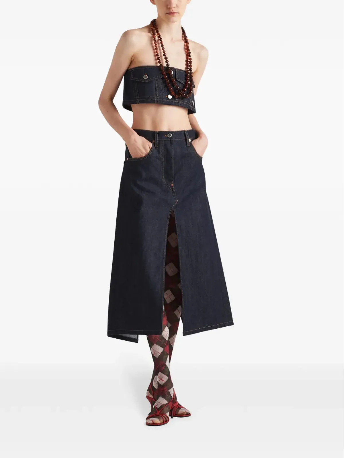 Prada デニムストラップレス・クロップトップ - 画像2