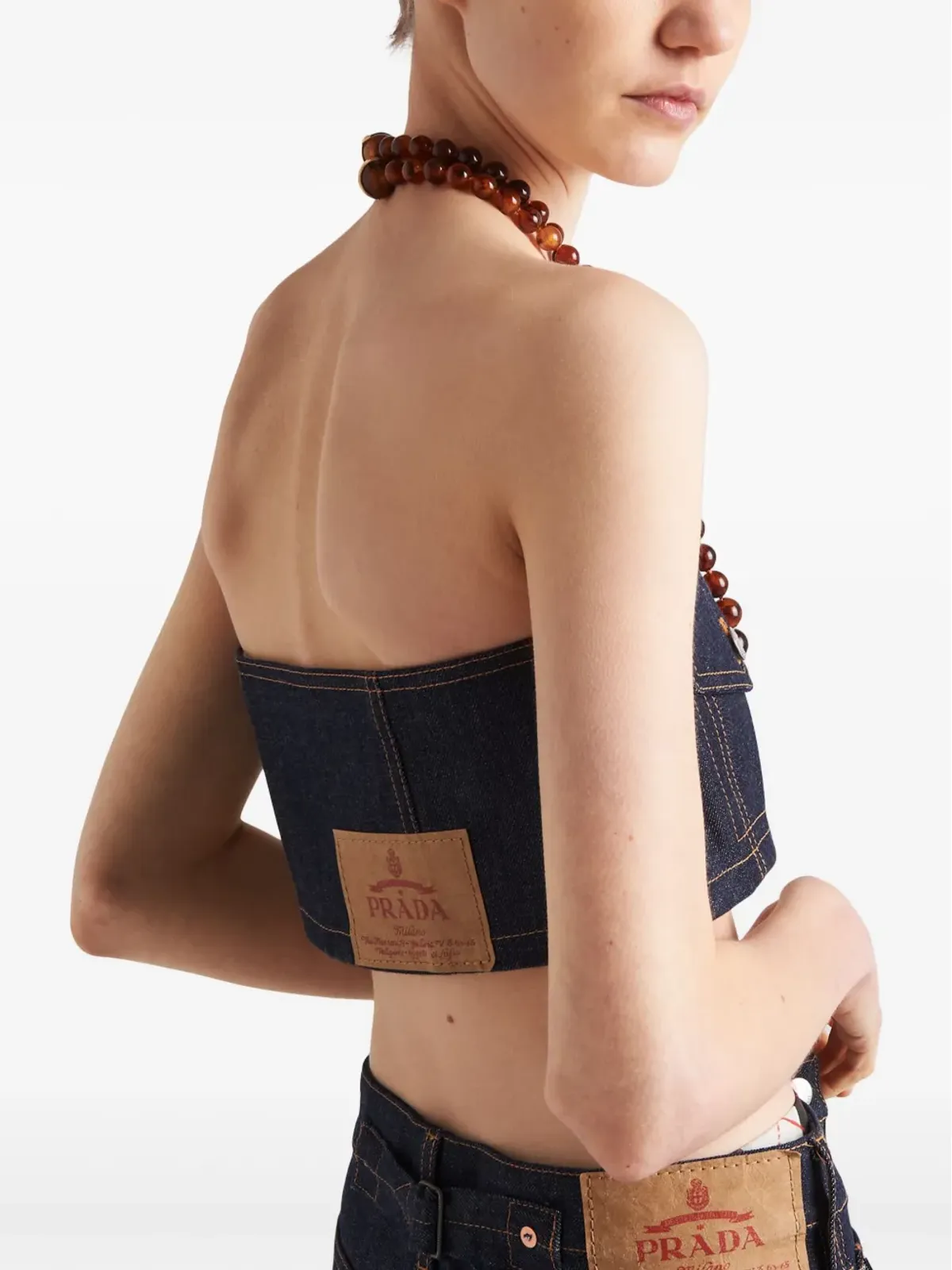 Prada デニムストラップレス・クロップトップ - 画像4