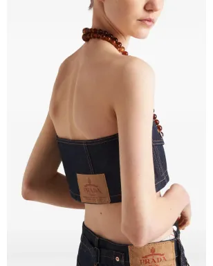 Prada デニムストラップレス・クロップトップ - サムネイル4