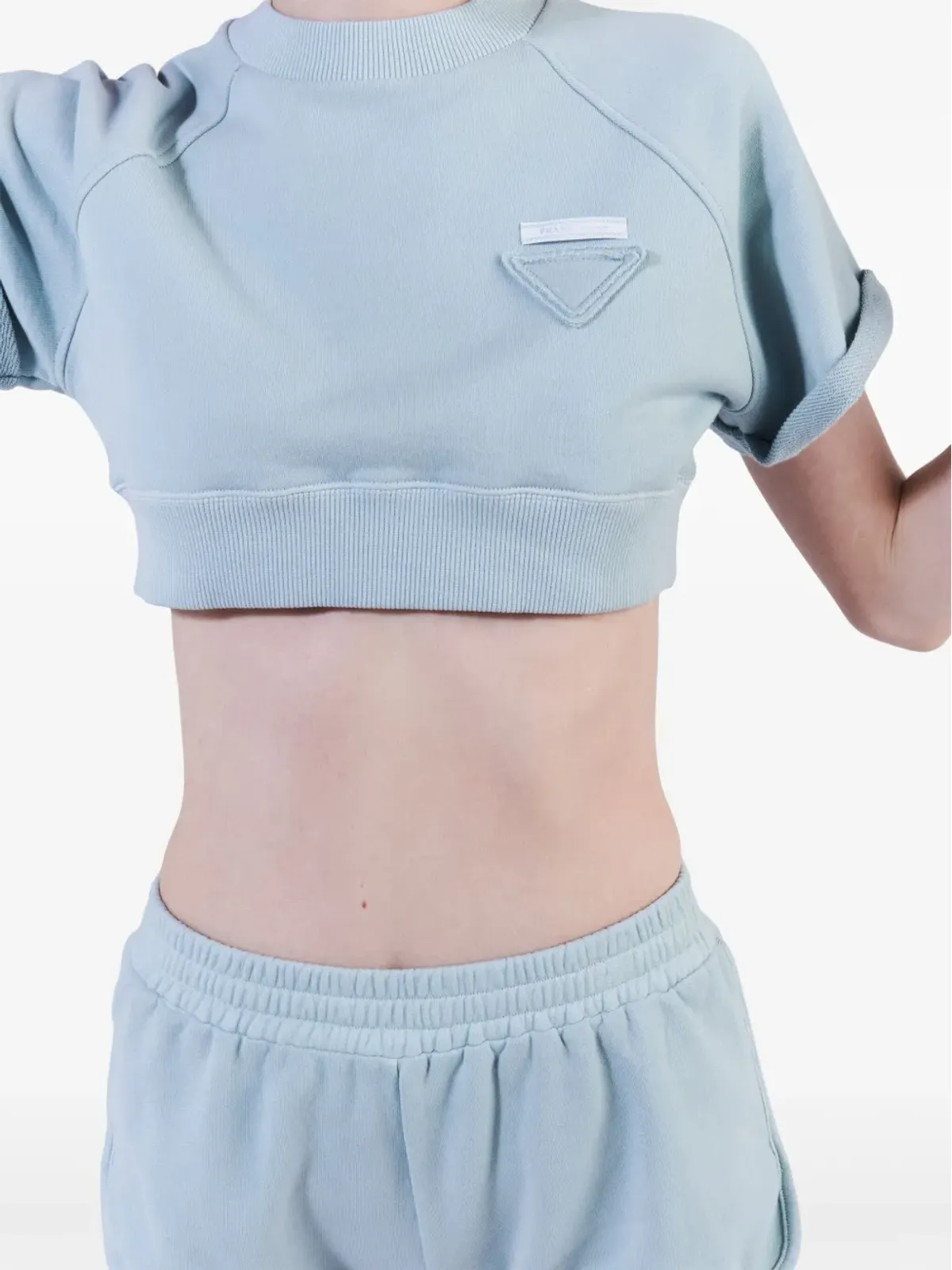 Prada ロゴパッチ フリース ショーツ ブルー - 画像5