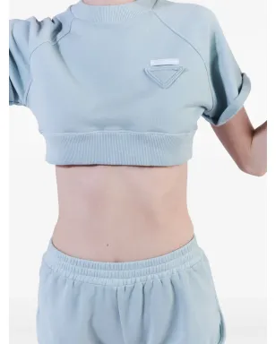 Prada ロゴパッチ フリース ショーツ ブルー - サムネイル5