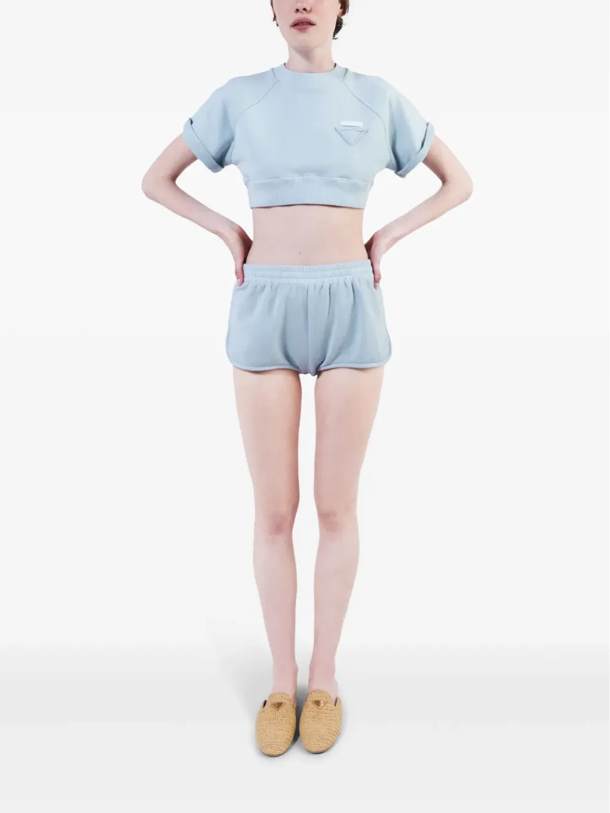 Prada ロゴパッチ フリース ショーツ ブルー - 画像2