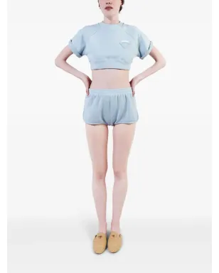 Prada ロゴパッチ フリース ショーツ ブルー - サムネイル2