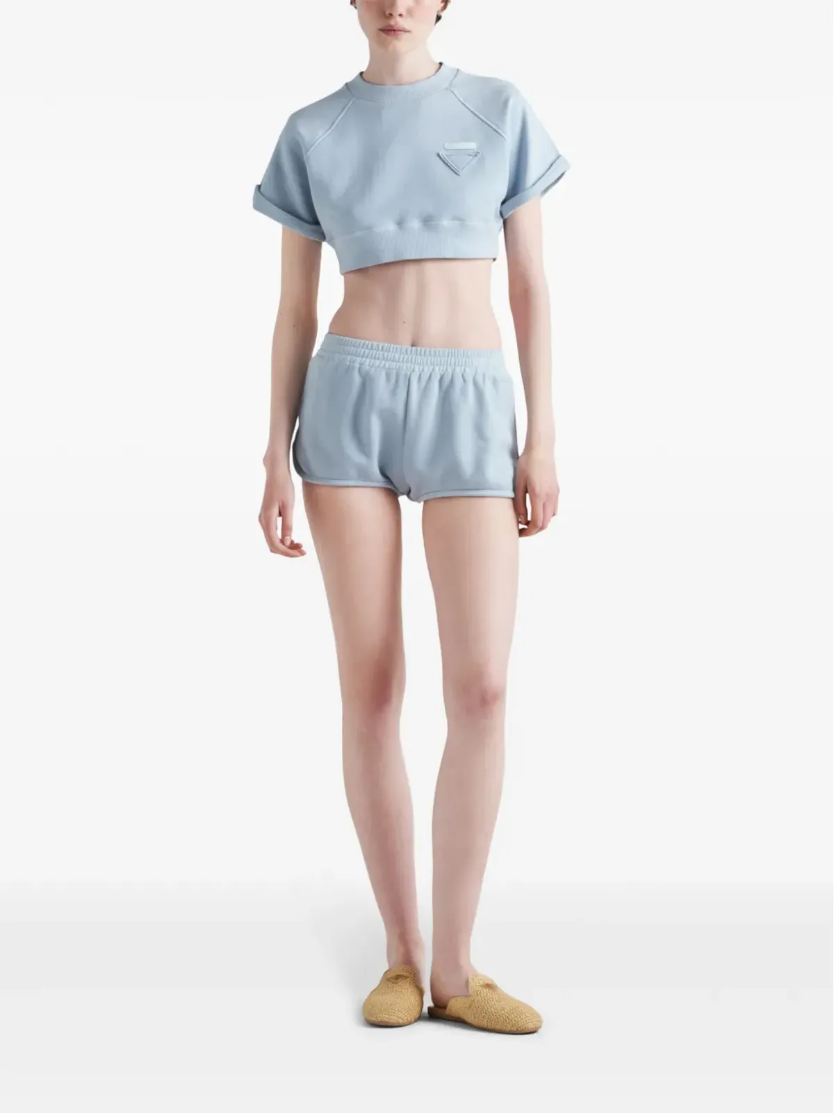Prada ロゴパッチ フリース ショーツ ブルー - 画像3
