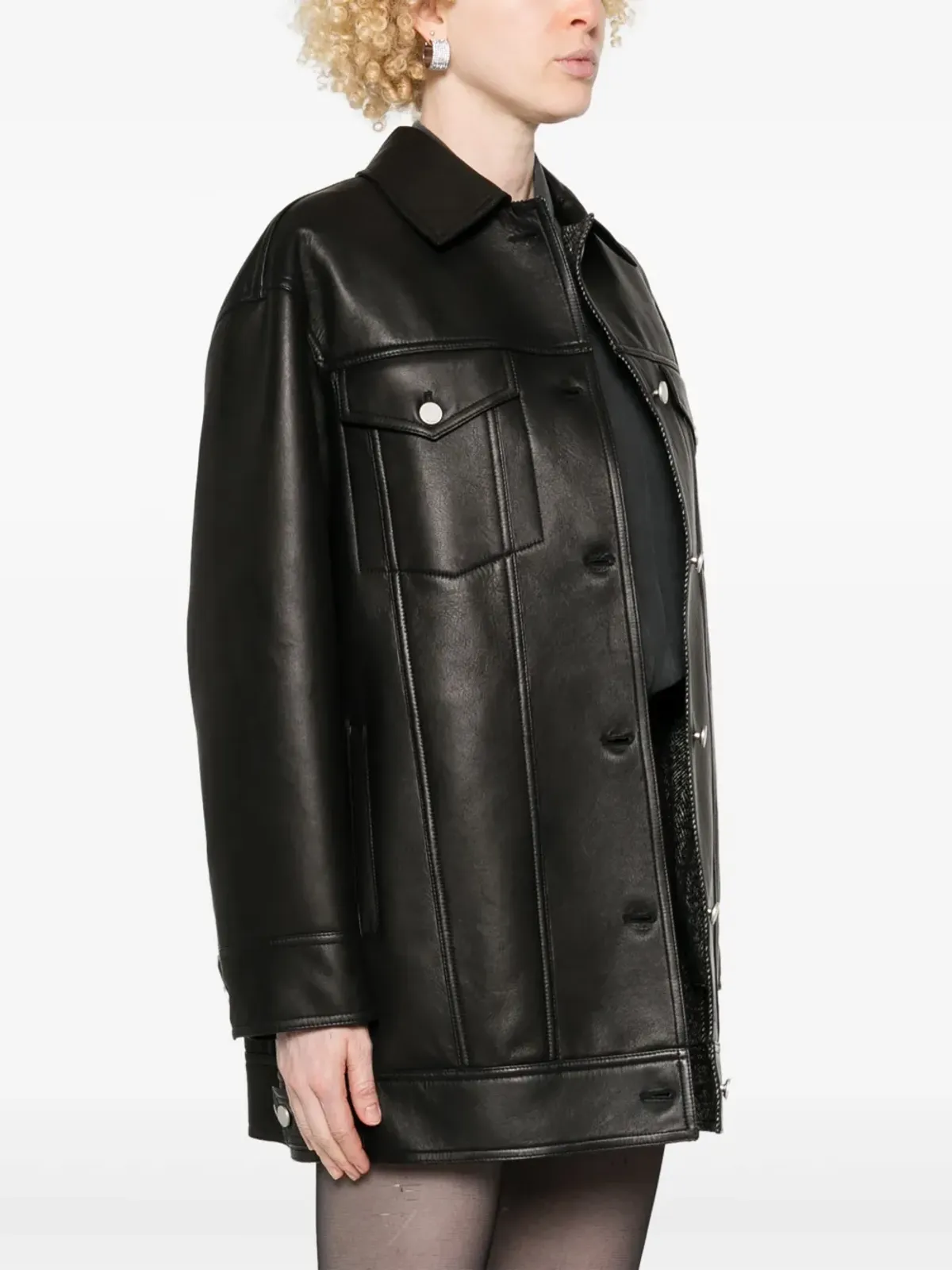Max Mara ギリノ レザーコート - ブラック - 画像3