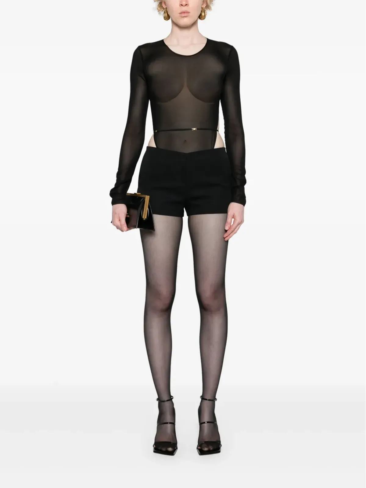 Saint Laurent オープンバックのクレープ生地ボディスーツ - ブラック - 画像2