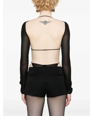 Saint Laurent オープンバックのクレープ生地ボディスーツ - ブラック - サムネイル4
