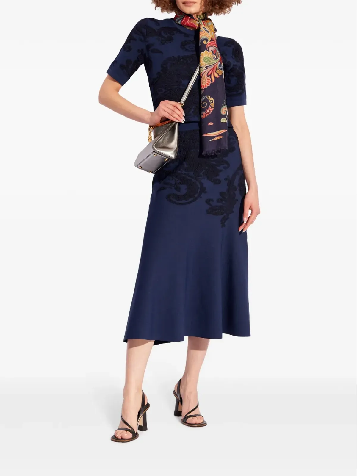 ETRO エンブロイダード Aライン ミディスカート ブルー - 画像2