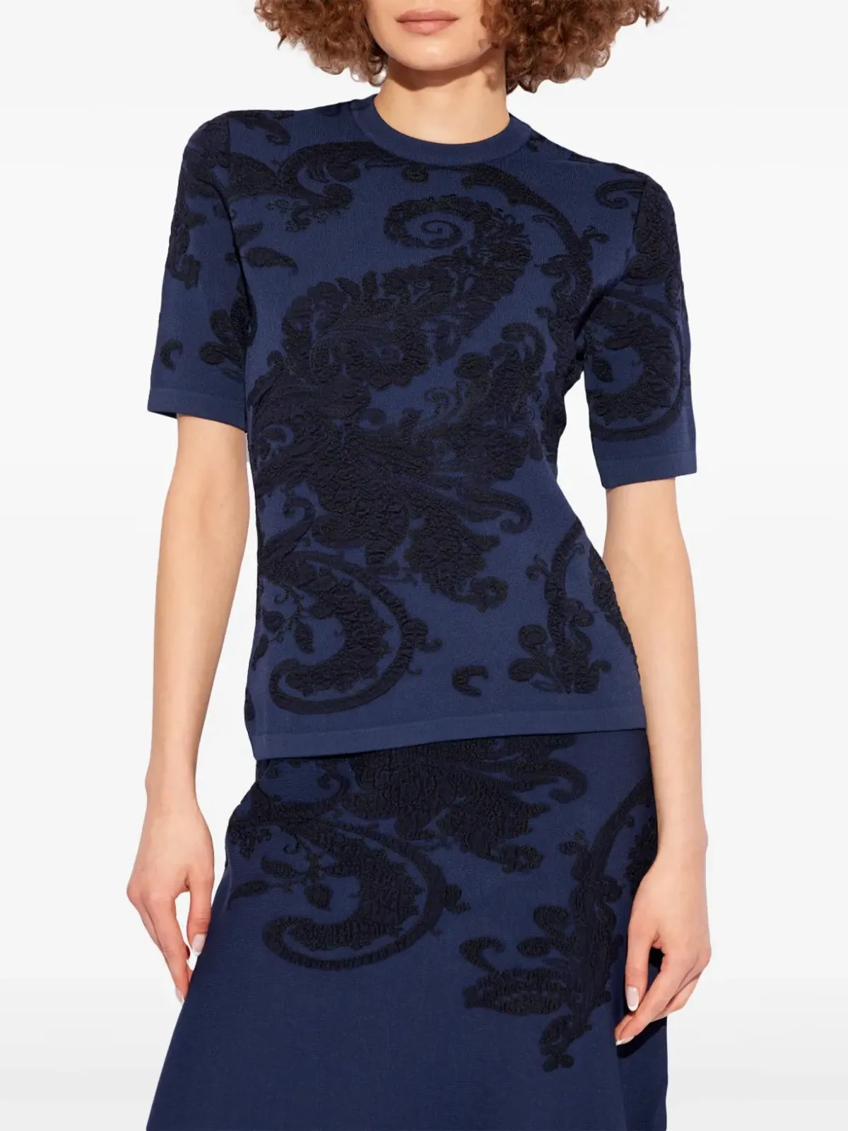 ETRO パターン入りニットトップ ブルー - 画像3