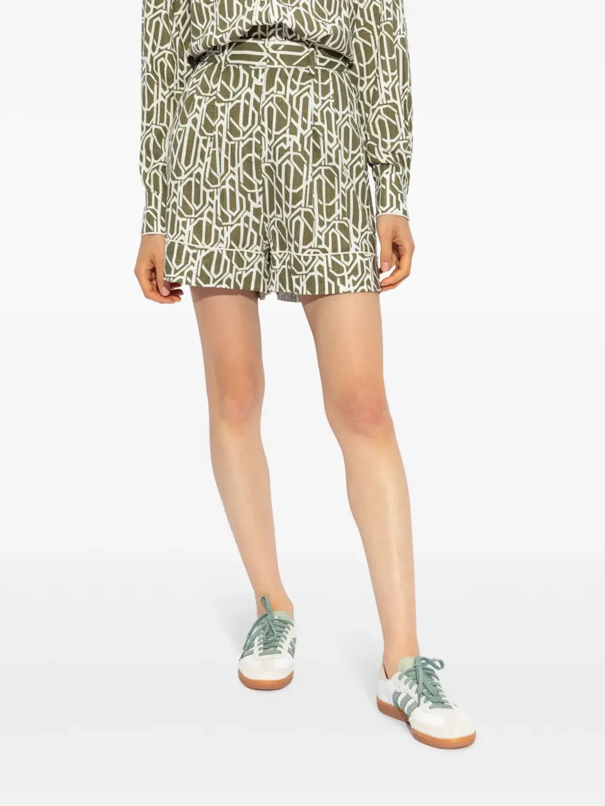 DVF Diane von Furstenberg アブストラクト柄リネンショーツ - グリーン - 画像3