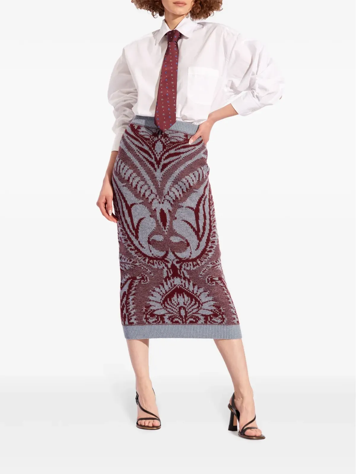 ETRO インターシャ編みウールスカート - グレー - 画像2