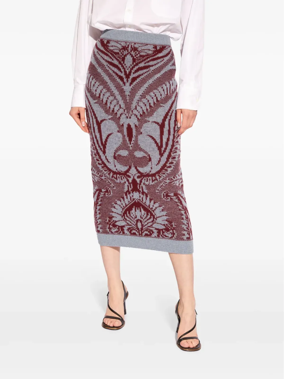 ETRO インターシャ編みウールスカート - グレー - 画像3