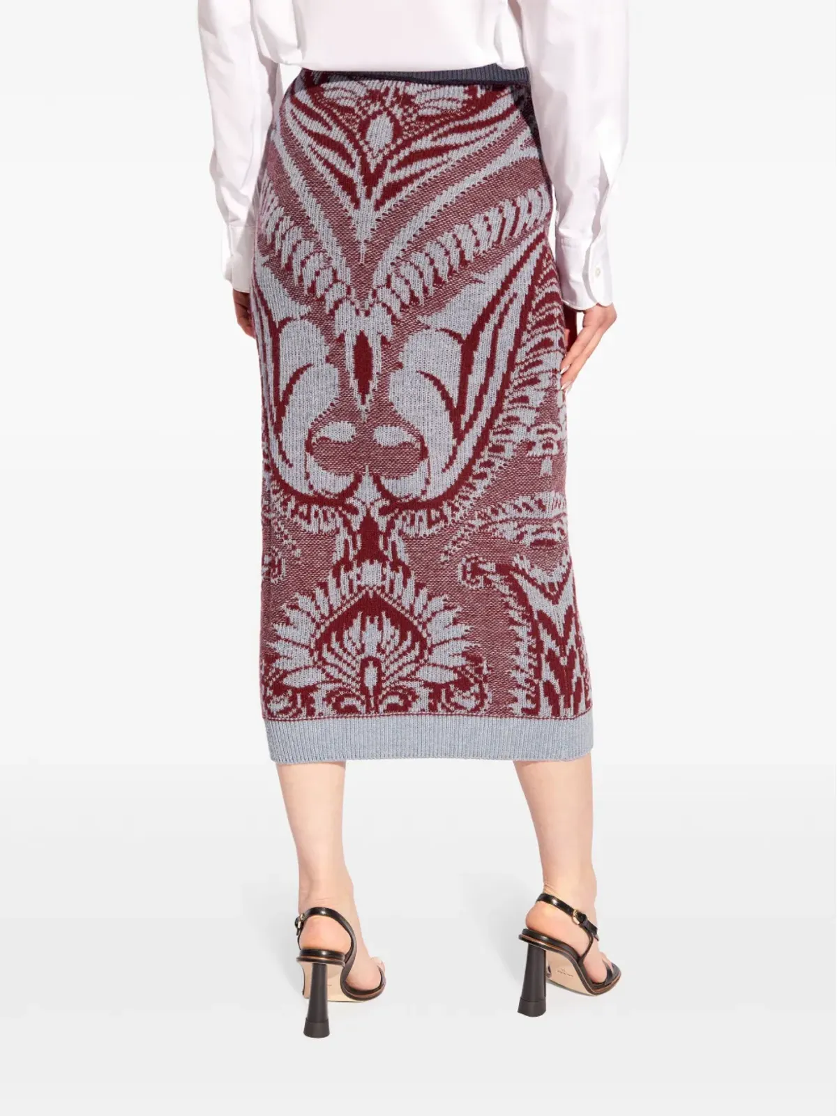 ETRO インターシャ編みウールスカート - グレー - 画像4