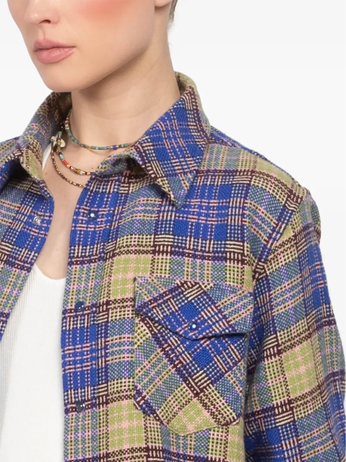 GOD'S TRUE CASHMERE チェック柄カシミア・オーバーシャツ - Blue - 画像5