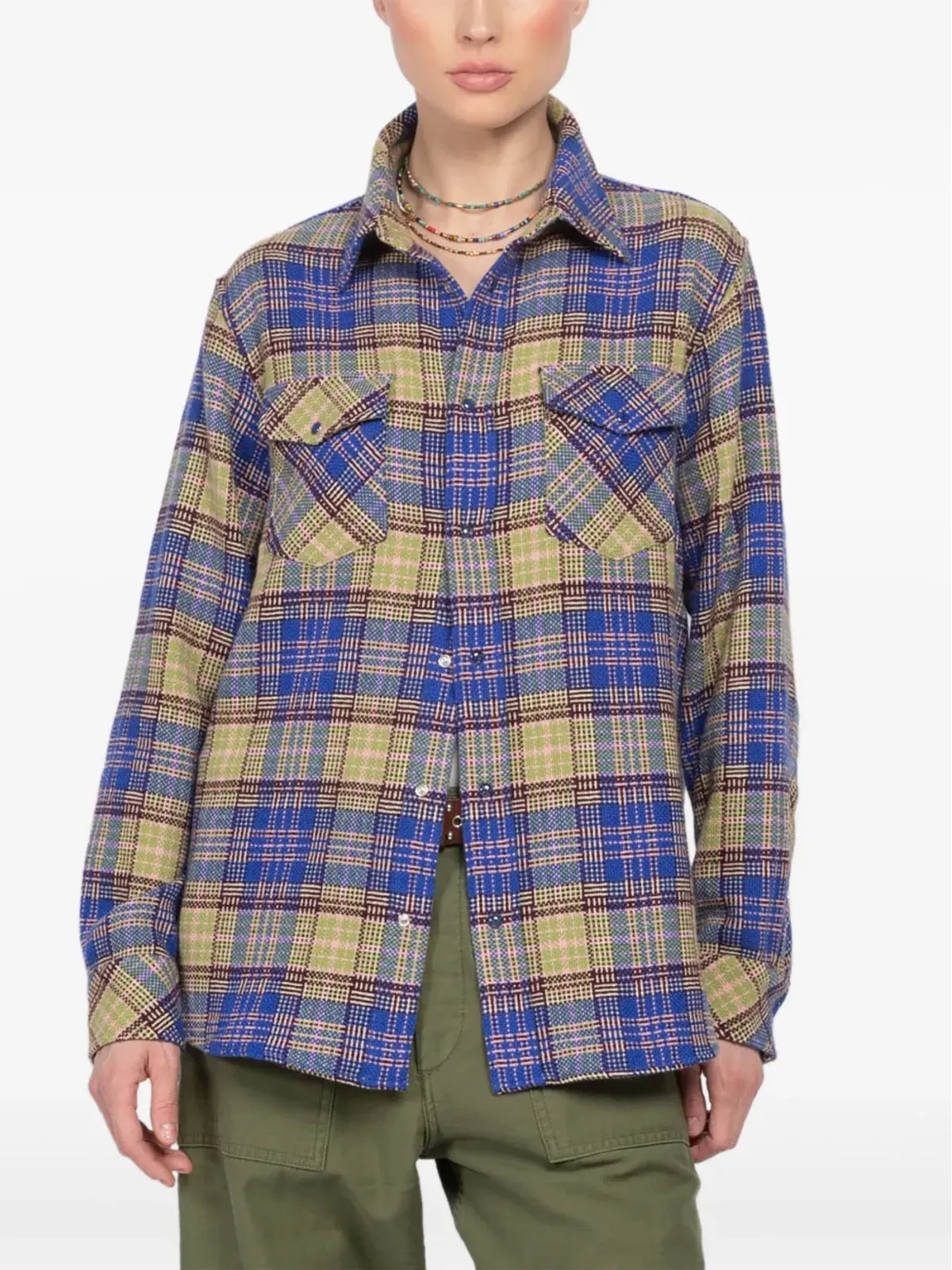 GOD'S TRUE CASHMERE チェック柄カシミア・オーバーシャツ - Blue - 画像3