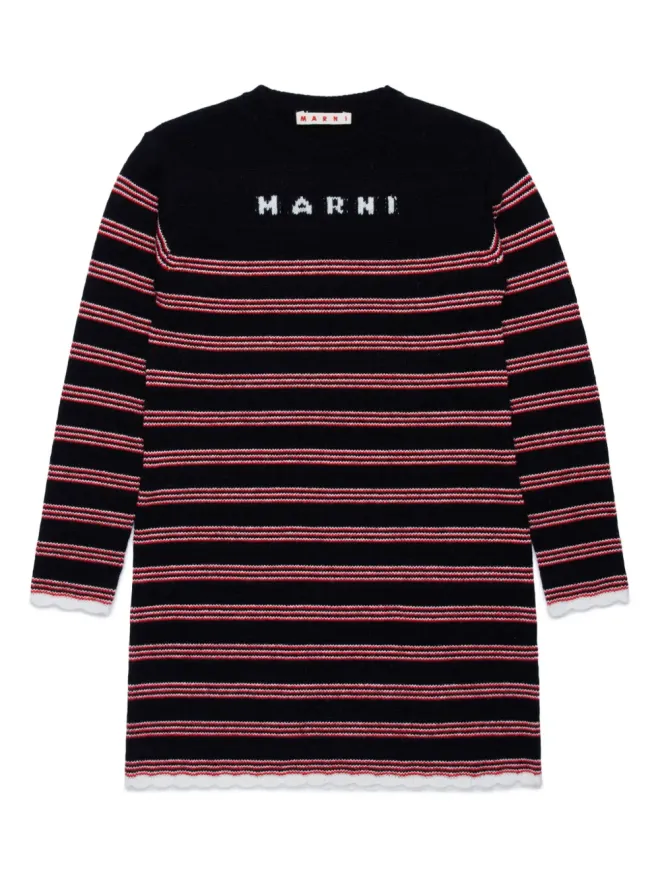 Marni Kids Marni Kids インターシャ編みボーダー柄ニットワンピースの商品画像