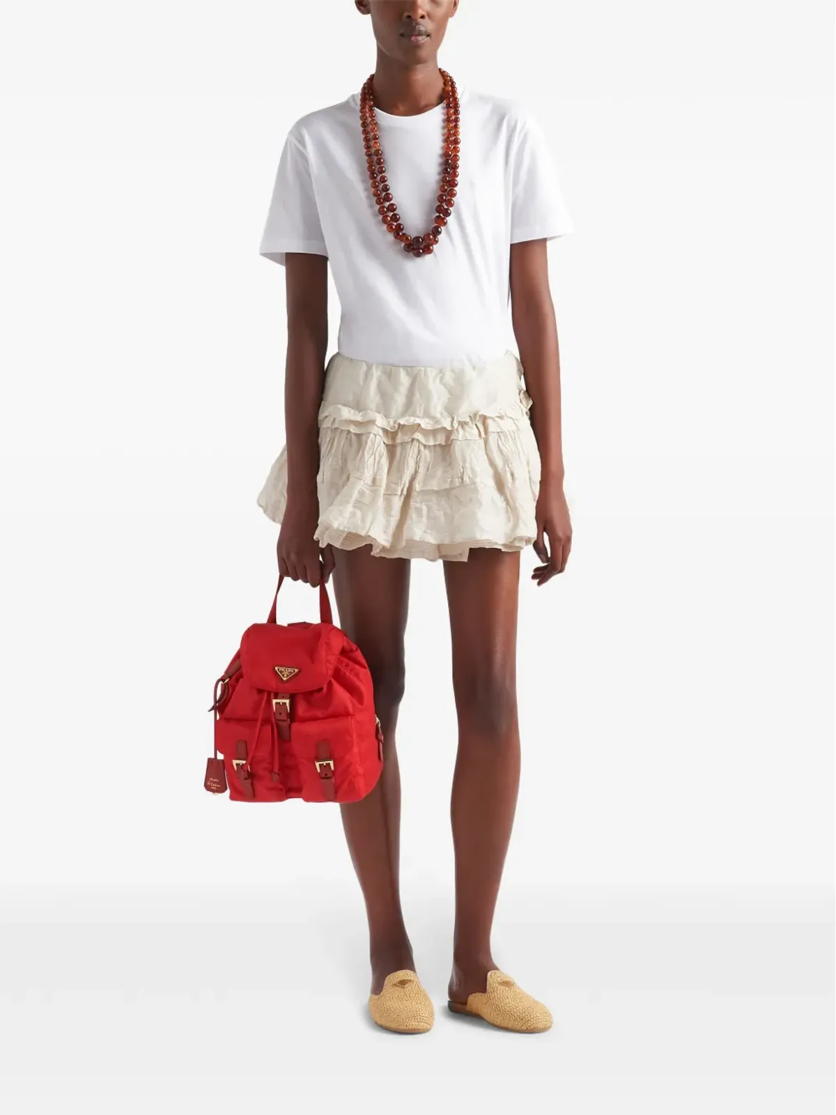 Prada シワ加工のフリル付きミニスカート - ニュートラルカラー - 画像2