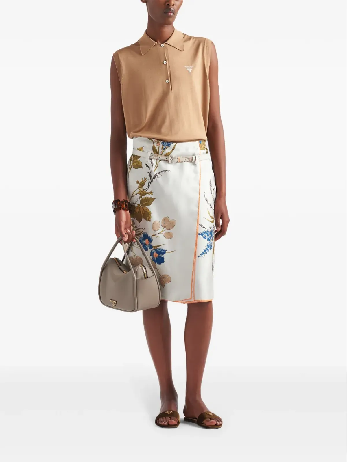 Prada フローラルプリント シルク ミディ スカート - 画像2