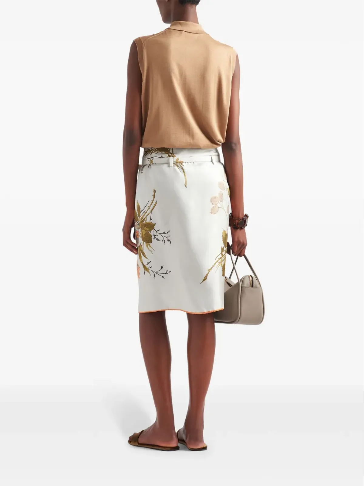 Prada フローラルプリント シルク ミディ スカート - 画像3