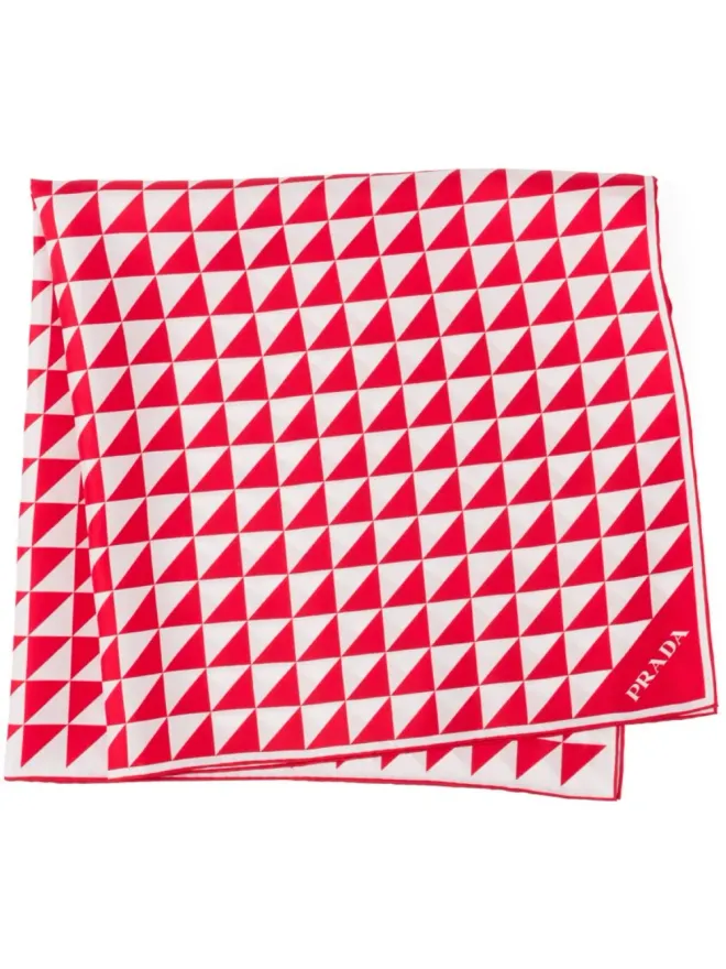 Prada Prada ロゴプリント シルクツイル スカーフ 赤の商品画像