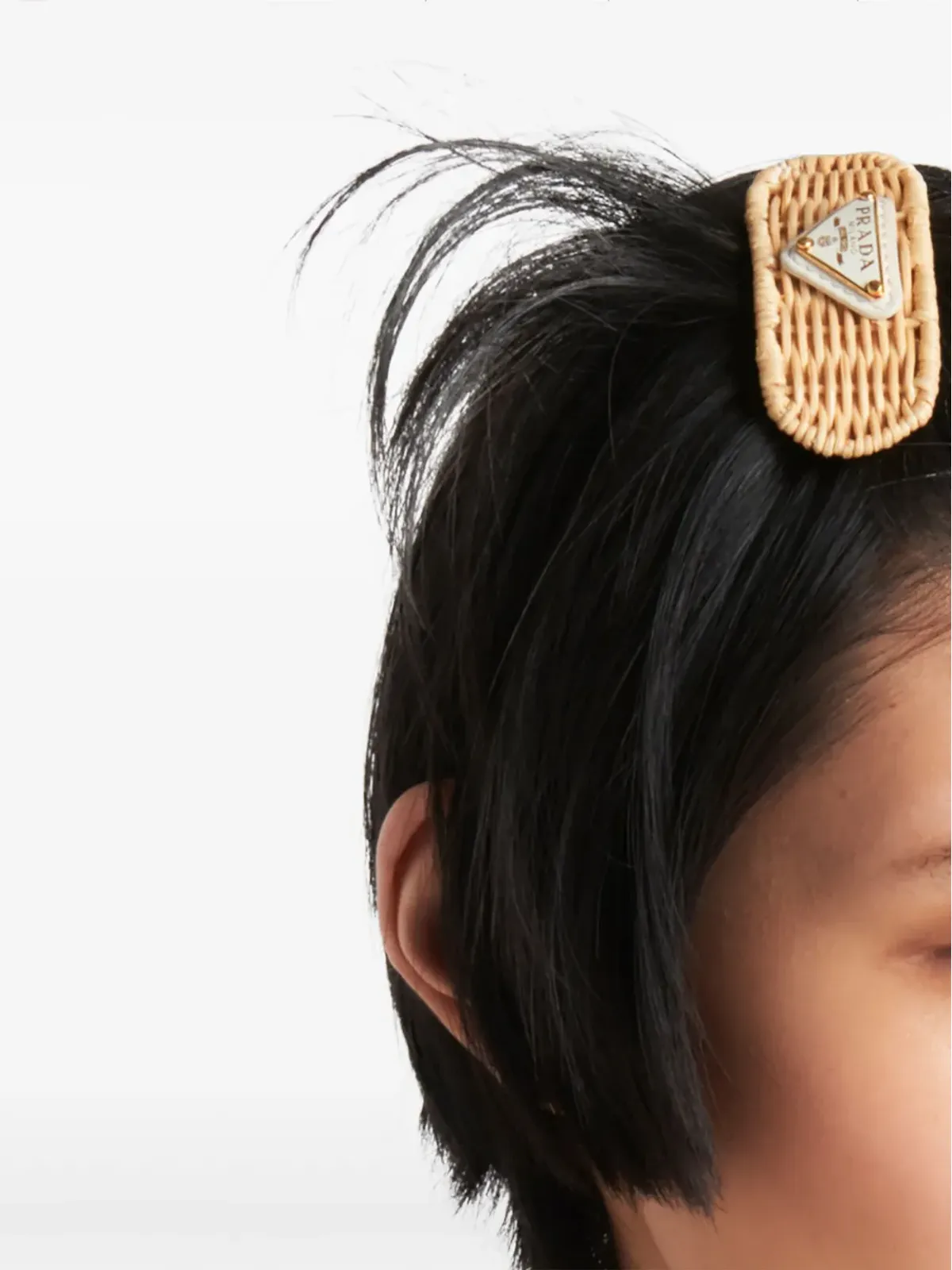 Prada 三角ロゴの編み込みヘアクリップ - ニュートラルカラー - 画像3